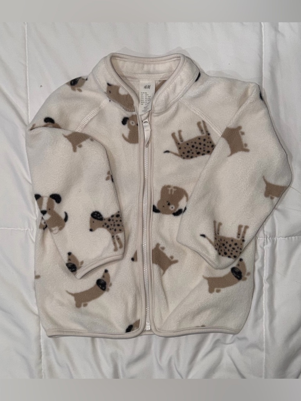 H&M Cream Fleece Zip Jacket with Brown Dog Motif